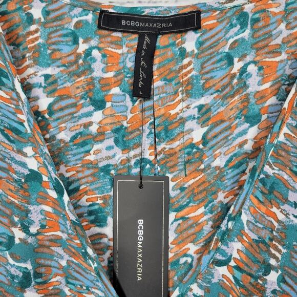 BCBGMaxAzria V-Neck A-Line Sleeveless Blouse Turquoise and Orange | Large - Picture 4 of 6